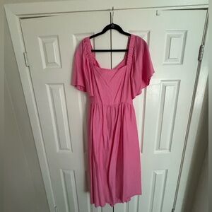 Pink Flowy Midi Dress - Open Back